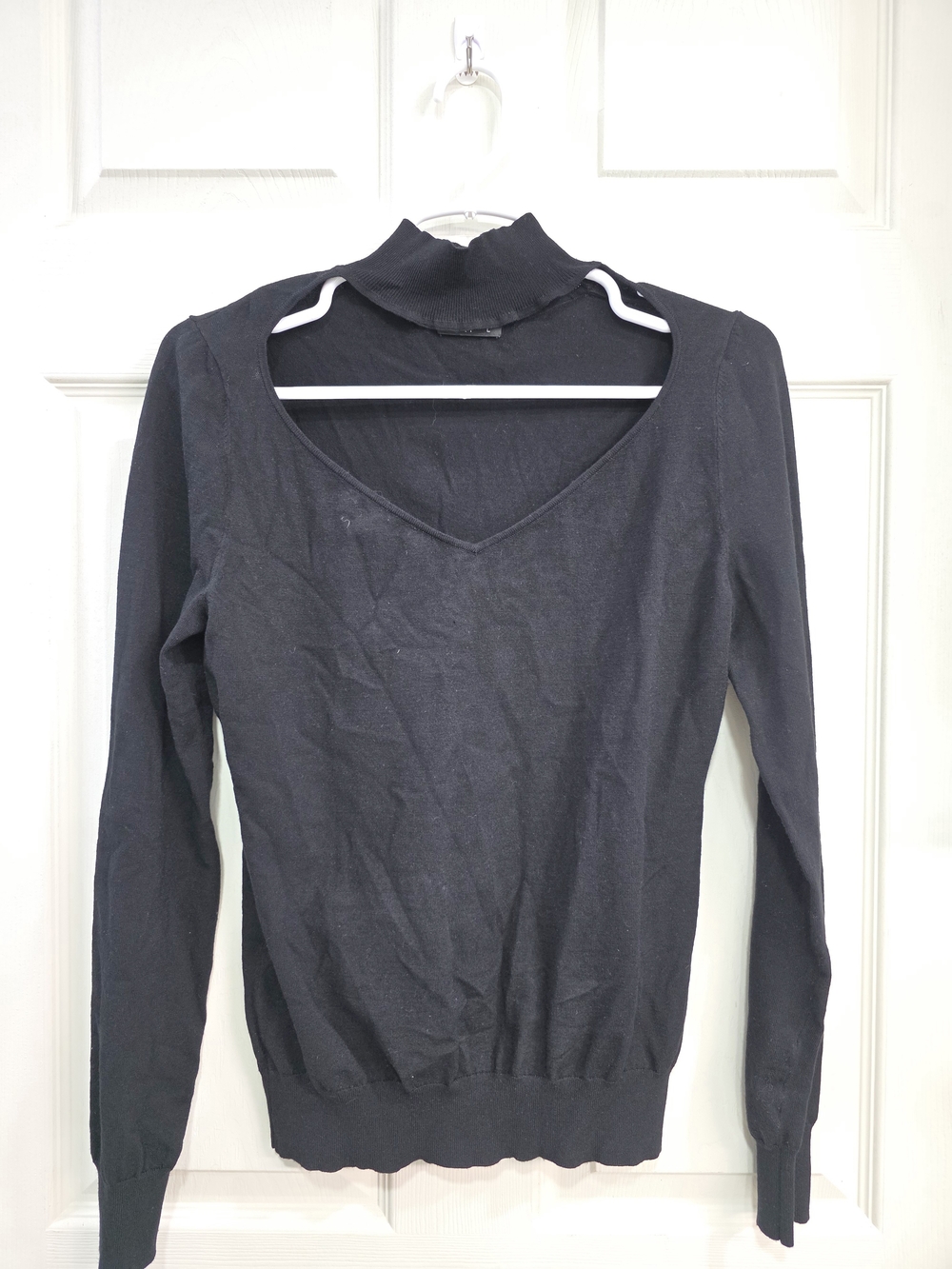 MOTF Black Wide V-Neck Sweater with Mock Neck